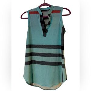 Aqua Plaid Pattern Sleeveless Tunic Top